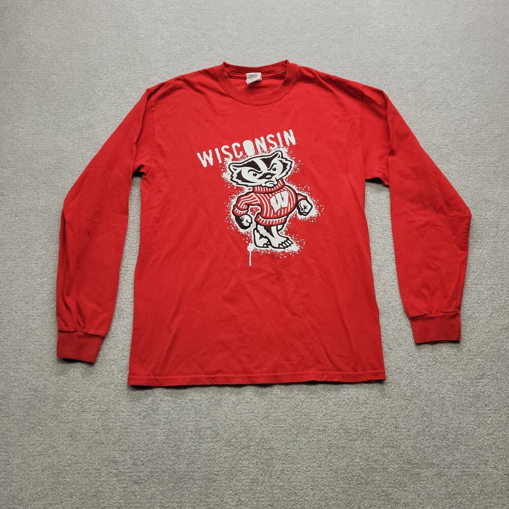 Wisconsin Badgers Bucky Mascot Long Sleeve T Shirt Men's Medium Red NCAA